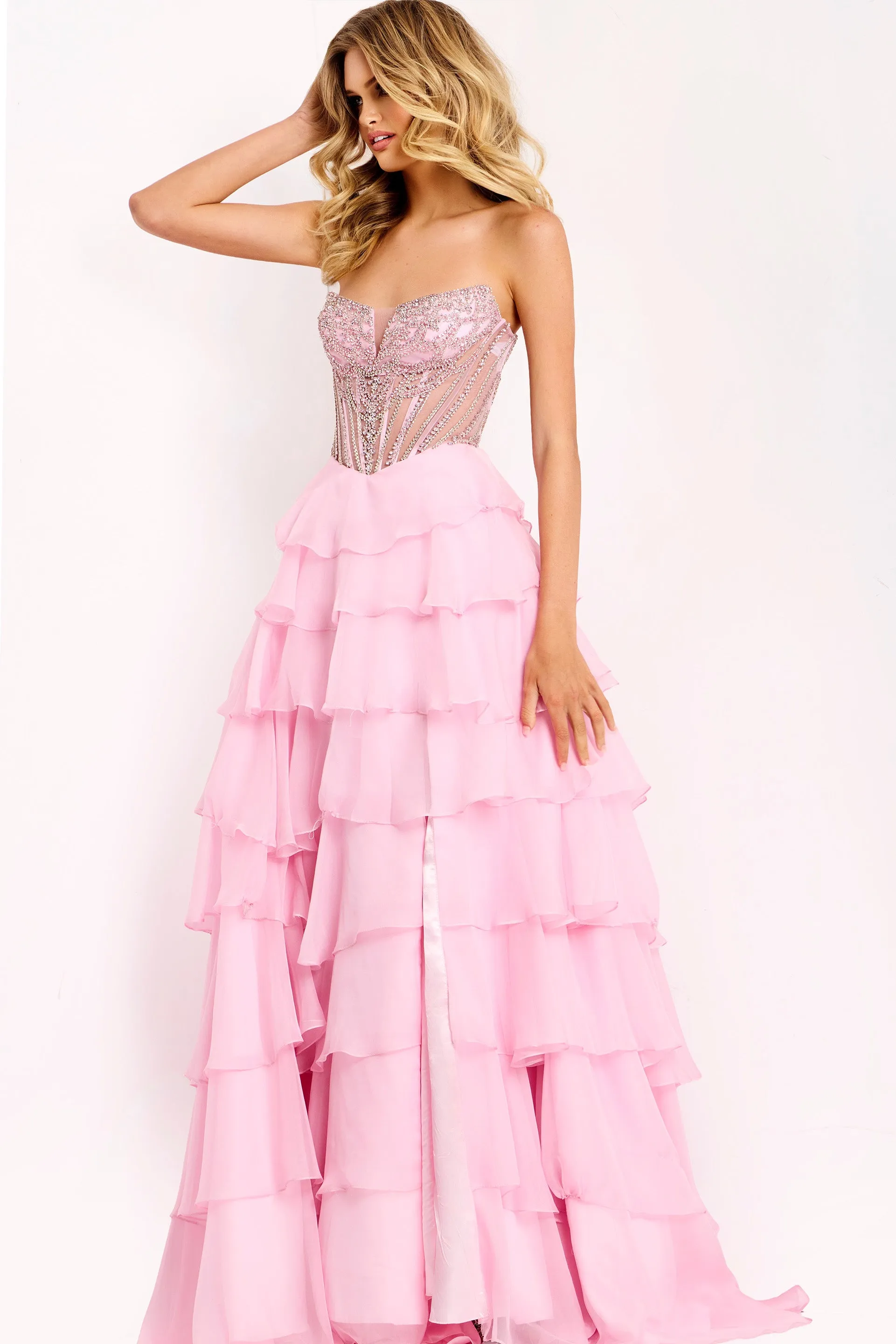 Jovani 49109 Strapless Tiered Skirt Prom Dress sold by The Gown Galleria product image thumbnail 3