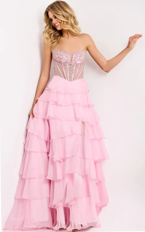 Jovani 49109 Strapless Tiered Skirt Prom Dress sold by The Gown Galleria