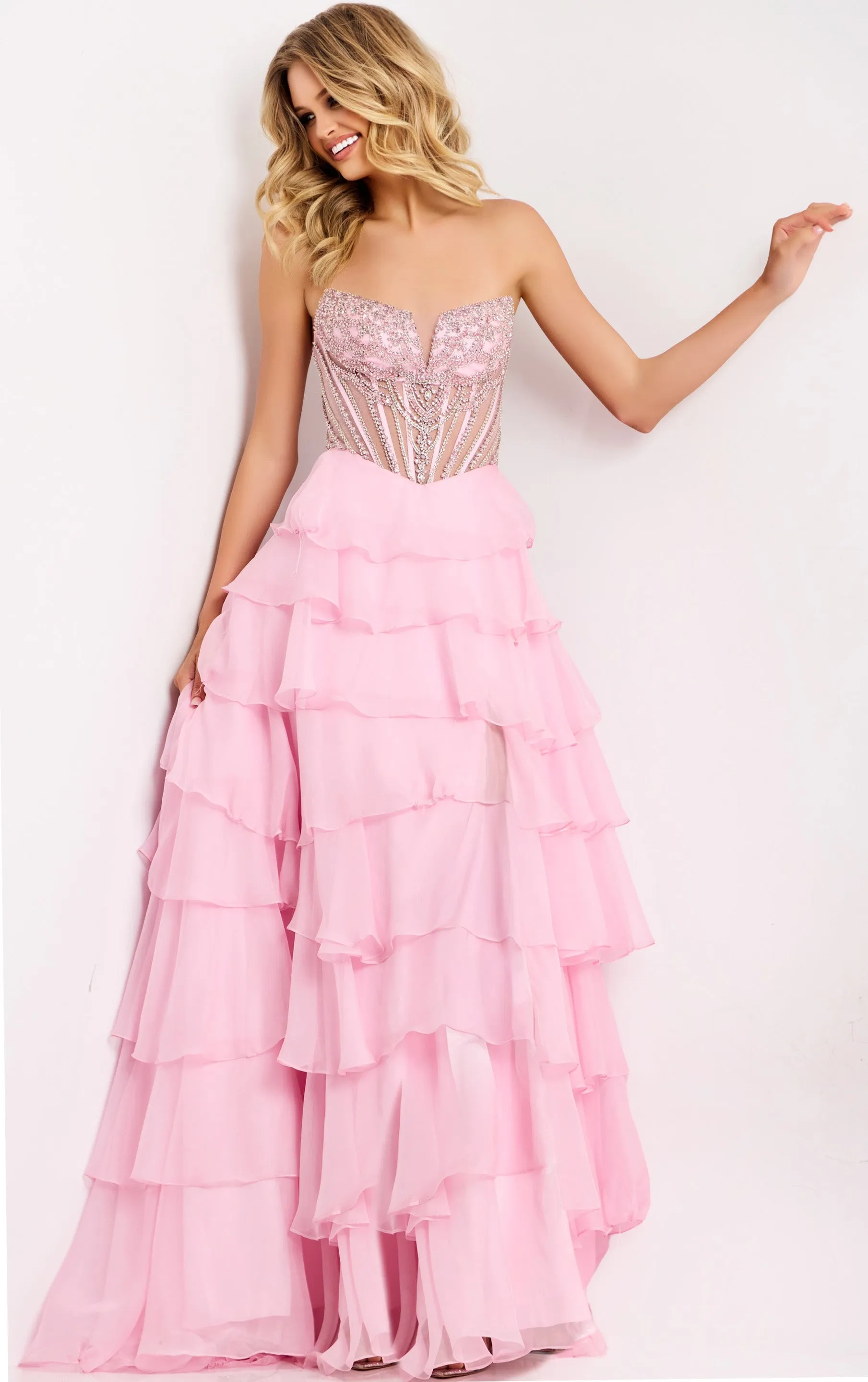 Jovani 49109 Strapless Tiered Skirt Prom Dress sold by The Gown Galleria