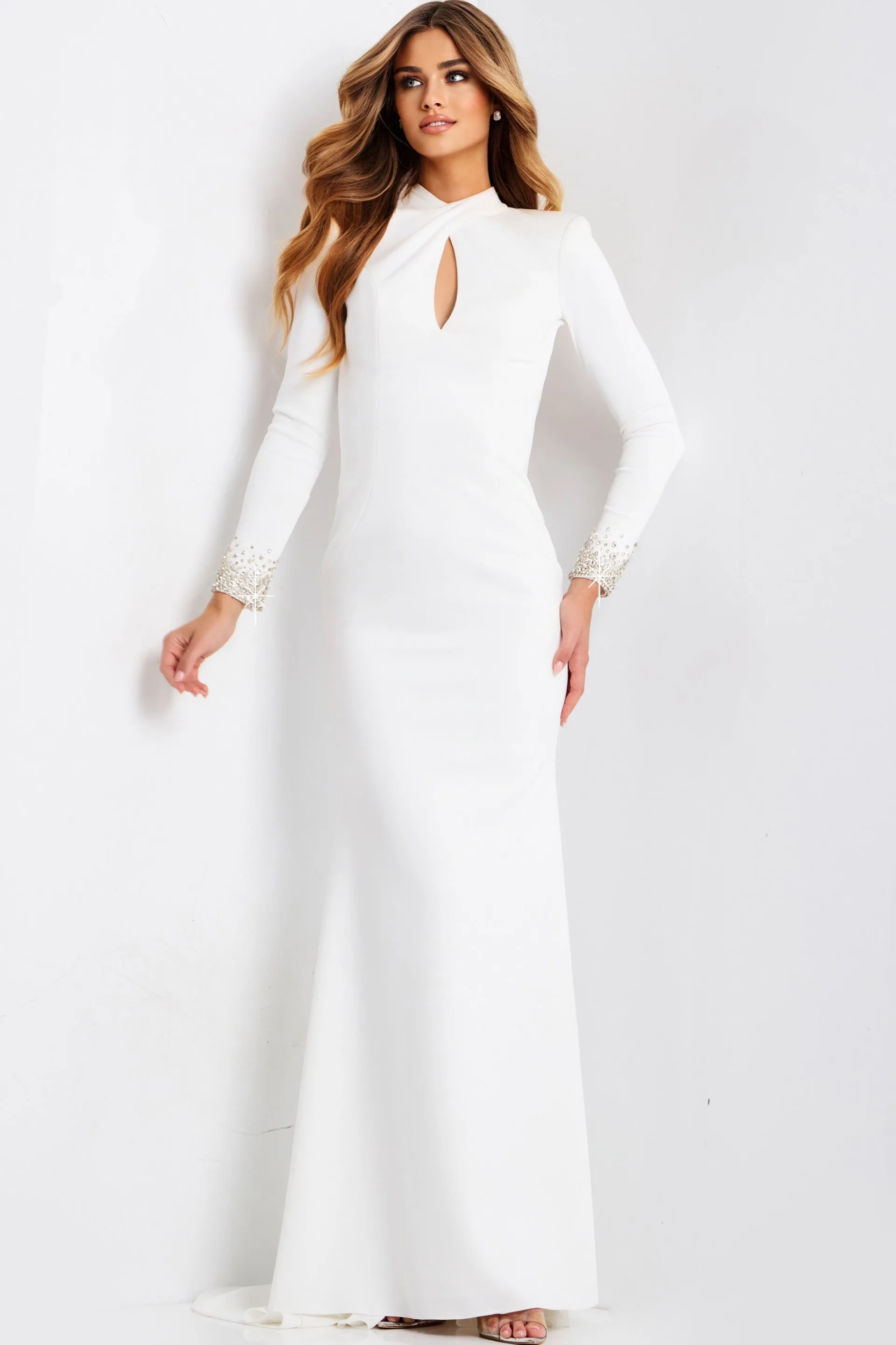 Jovani 49126 High Neck Beaded Cuff Prom Dress sold by The Gown Galleria