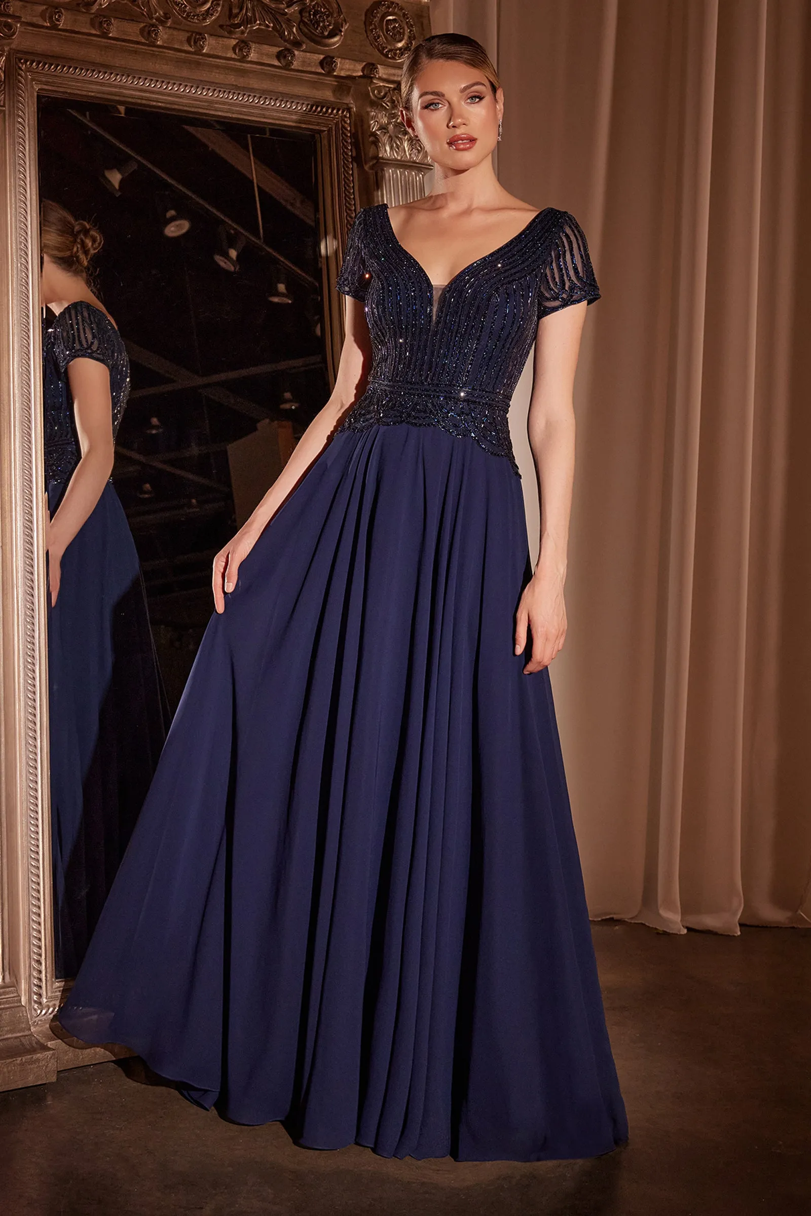 Cinderella Divine CL07 Evening Gown A-Line Deep V-Neckline sold by The Gown Galleria