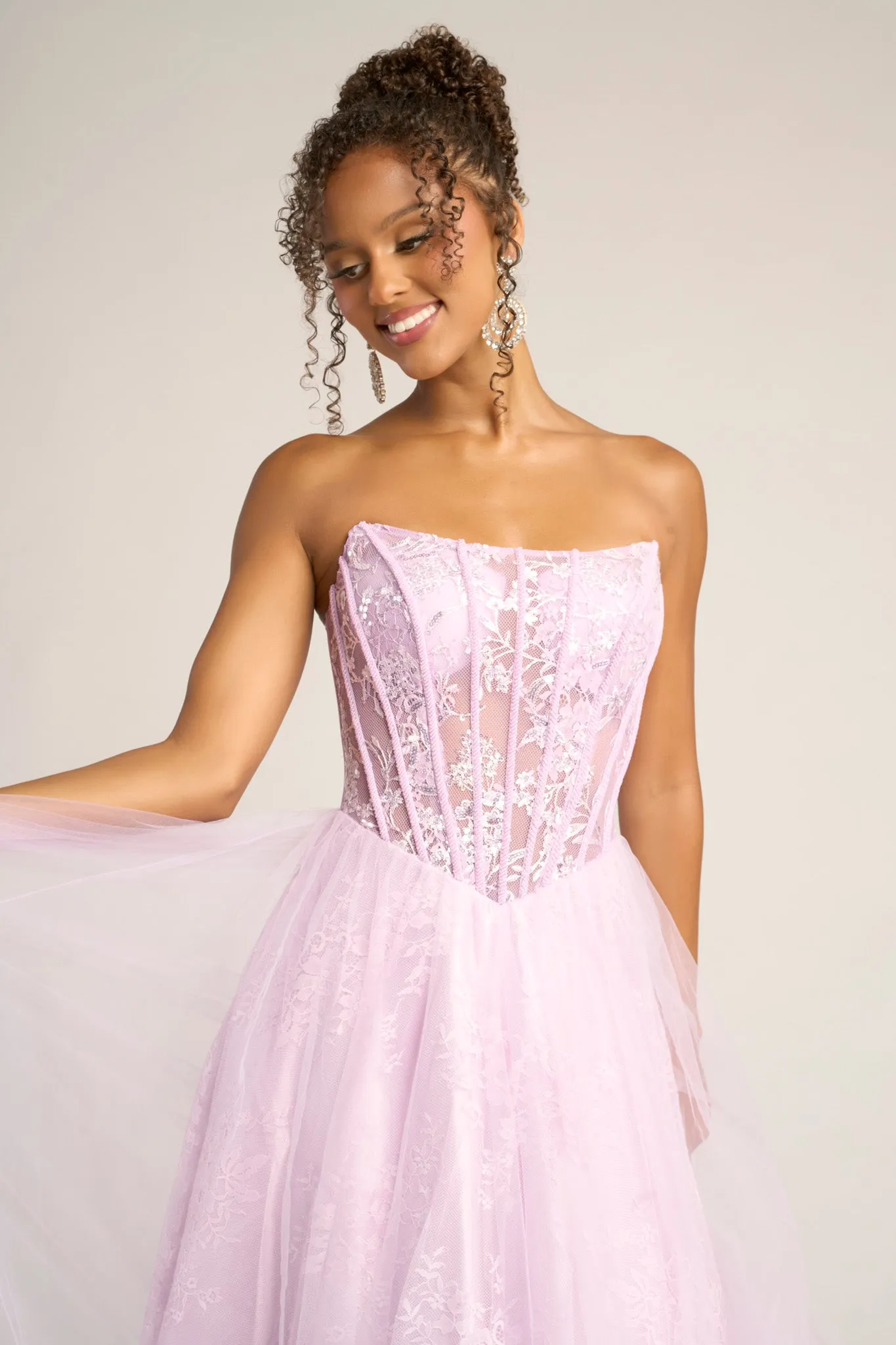 Portia & Scarlett XO023 Floral Lace A-Line Prom Dress sold by The Gown Galleria product image thumbnail 3