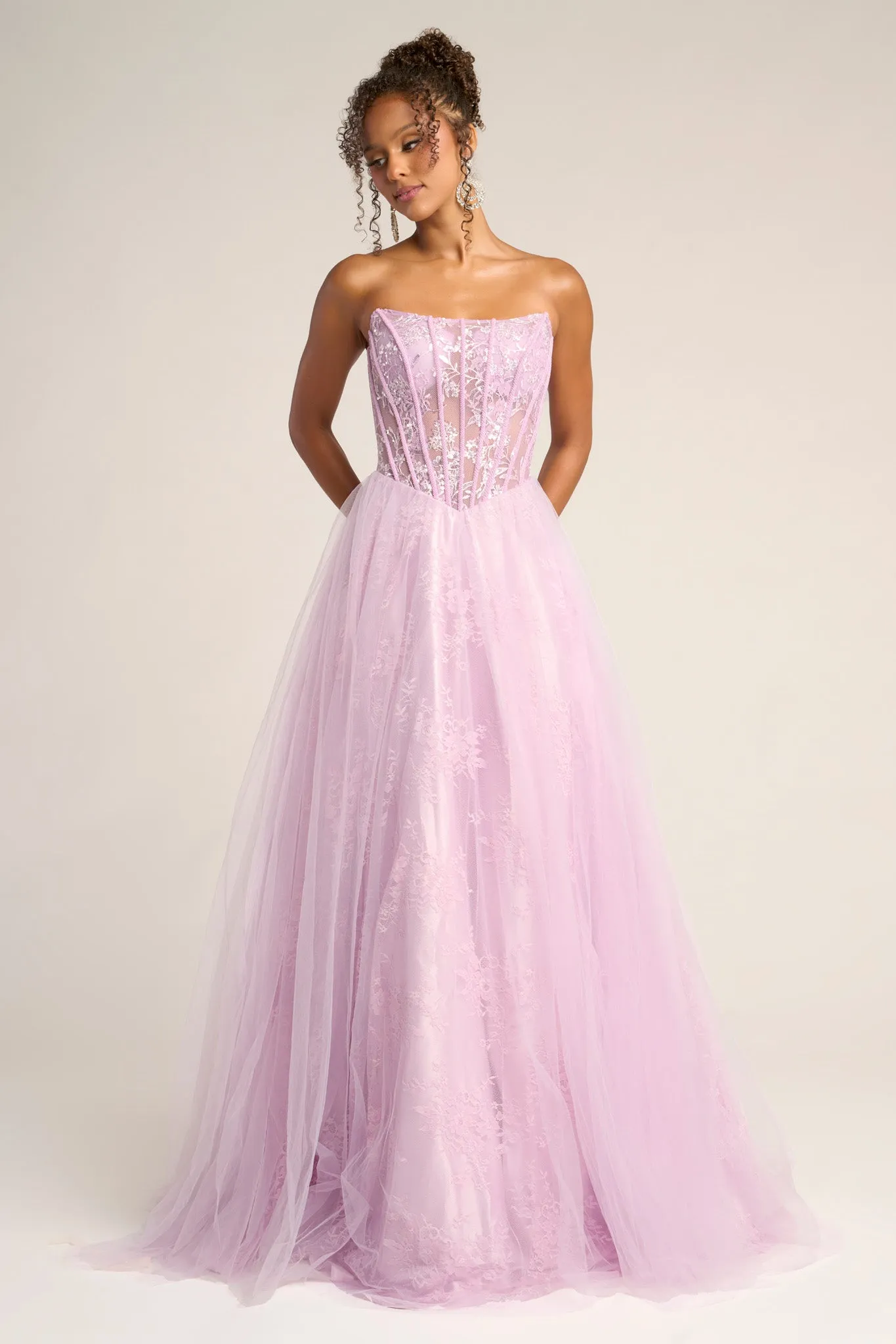 Portia & Scarlett XO023 Floral Lace A-Line Prom Dress sold by The Gown Galleria