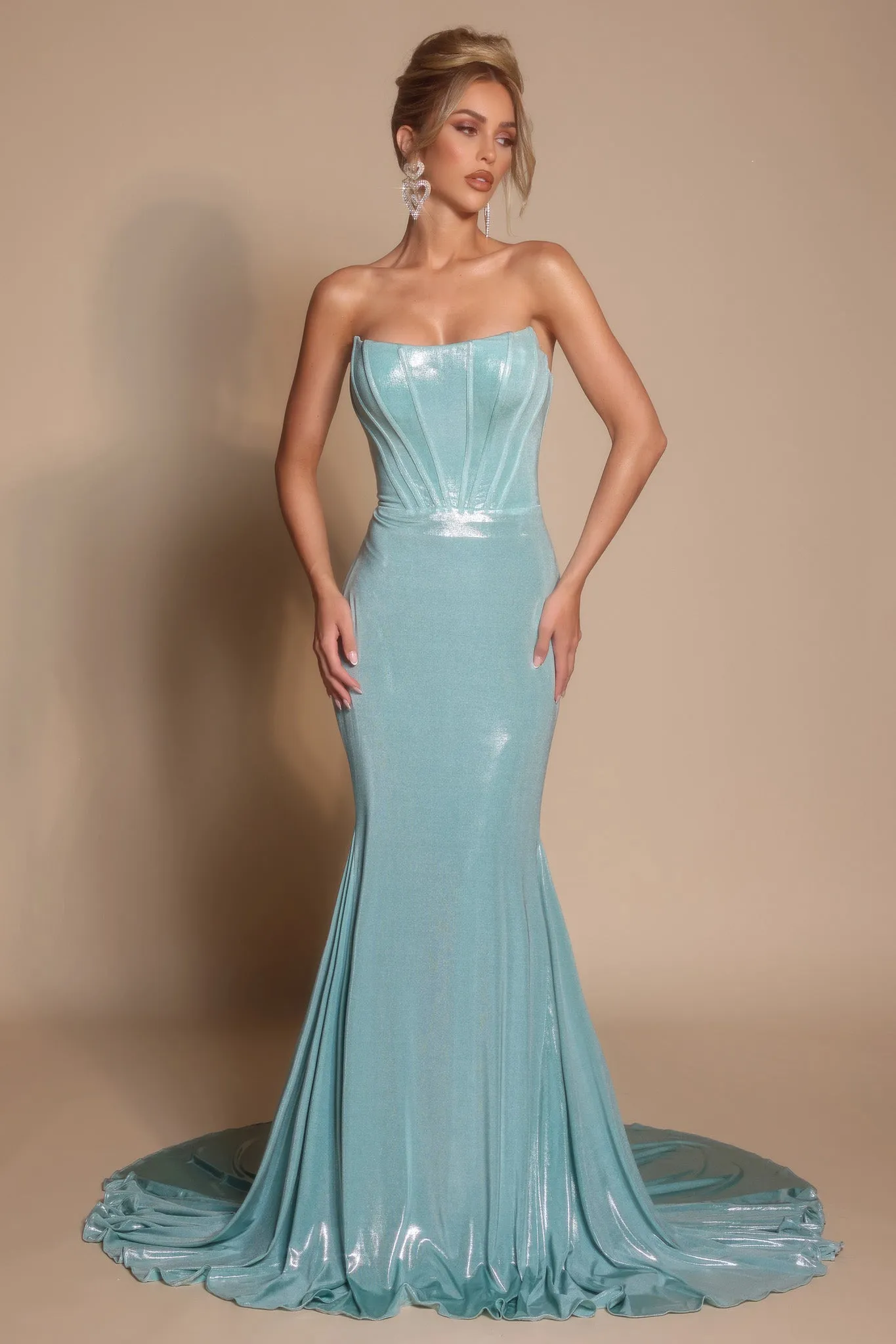 Portia & Scarlett XO097 Strapless Shiny Mermaid Prom Dress sold by The Gown Galleria product image thumbnail 4