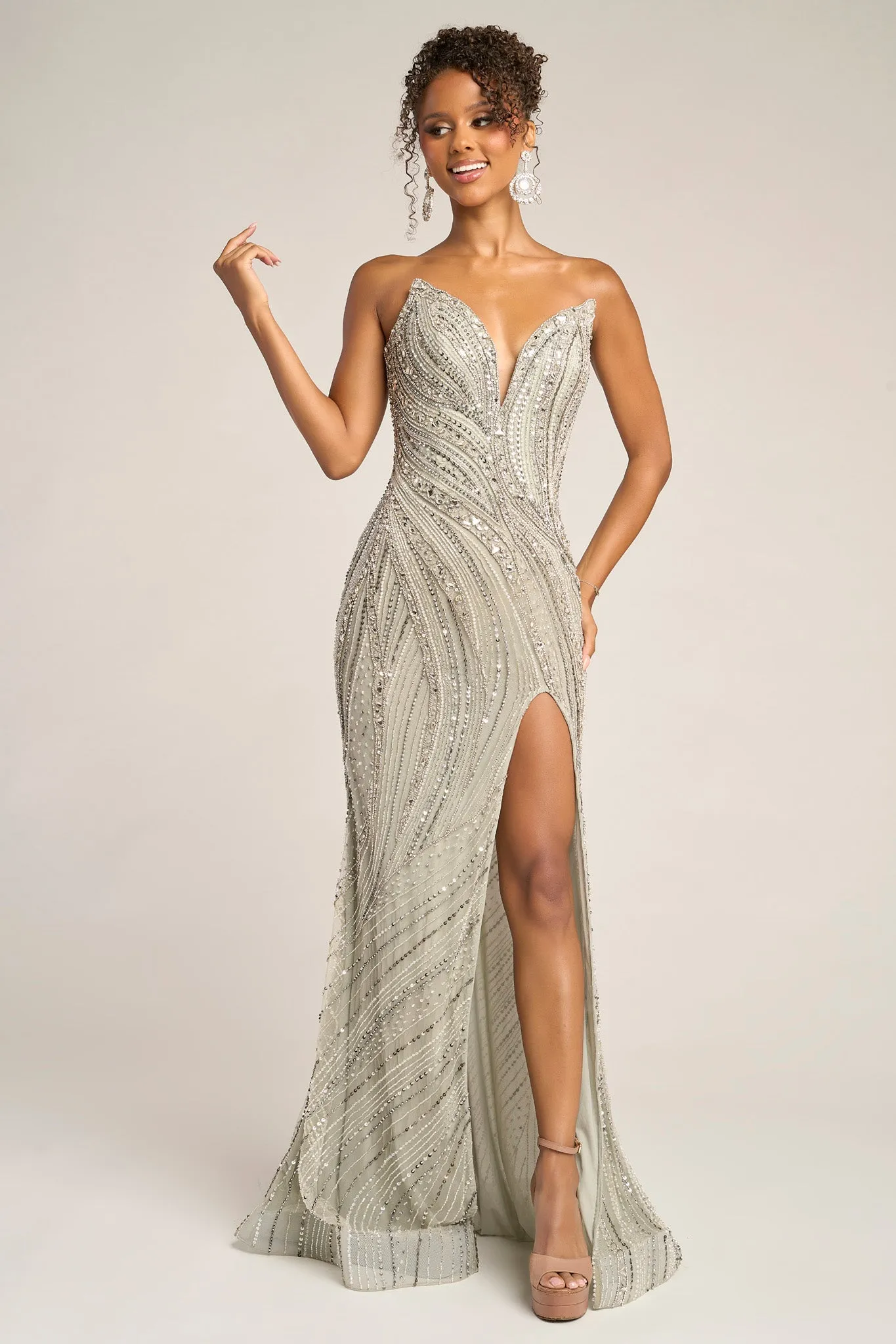 Portia & Scarlett PS26417C Beaded Evening Gown With Slit sold by The Gown Galleria product image thumbnail 4