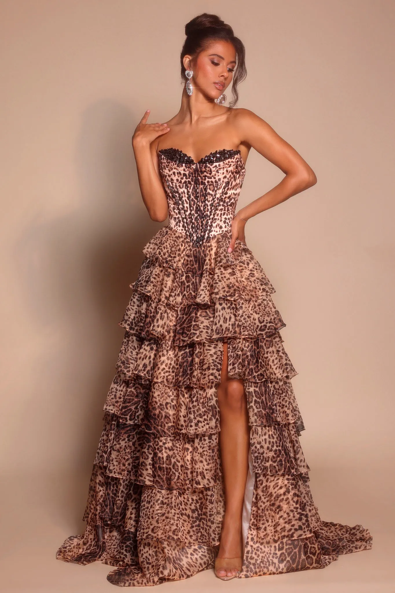 Portia & Scarlett PS26098 Tiered Skirt Animal Print Prom Dress sold by The Gown Galleria product image thumbnail 3