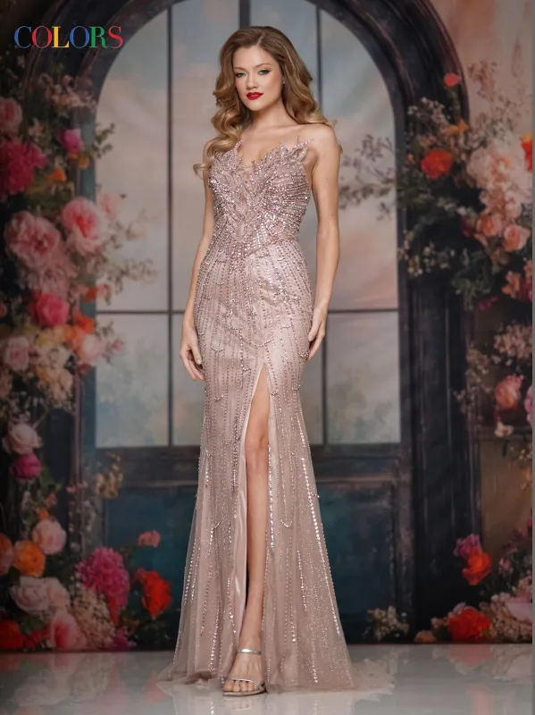Colors Dress 3892 Plunging V-Neckline Evening Gown sold by The Gown Galleria
