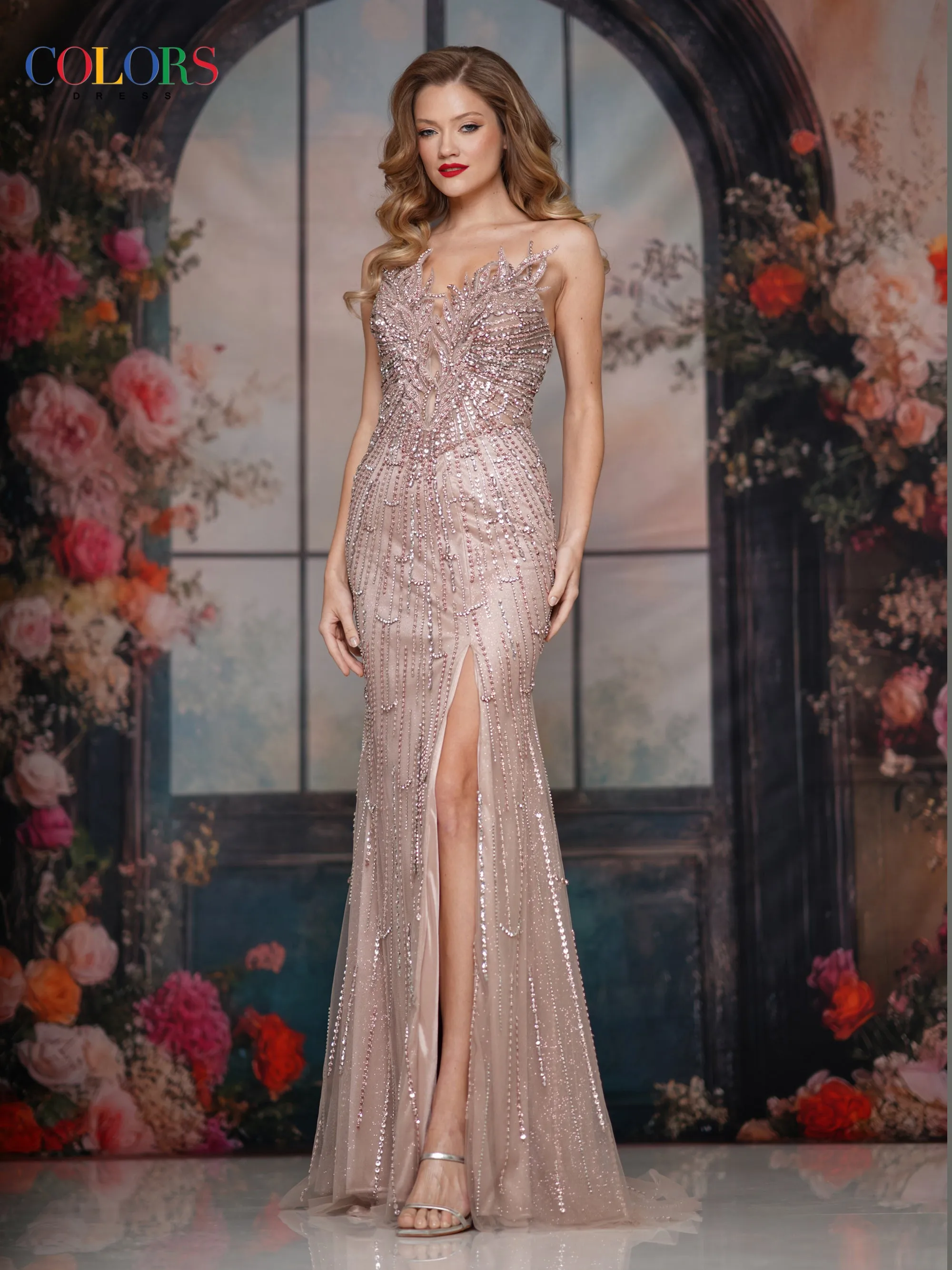 Colors Dress 3892 Plunging V-Neckline Evening Gown sold by The Gown Galleria