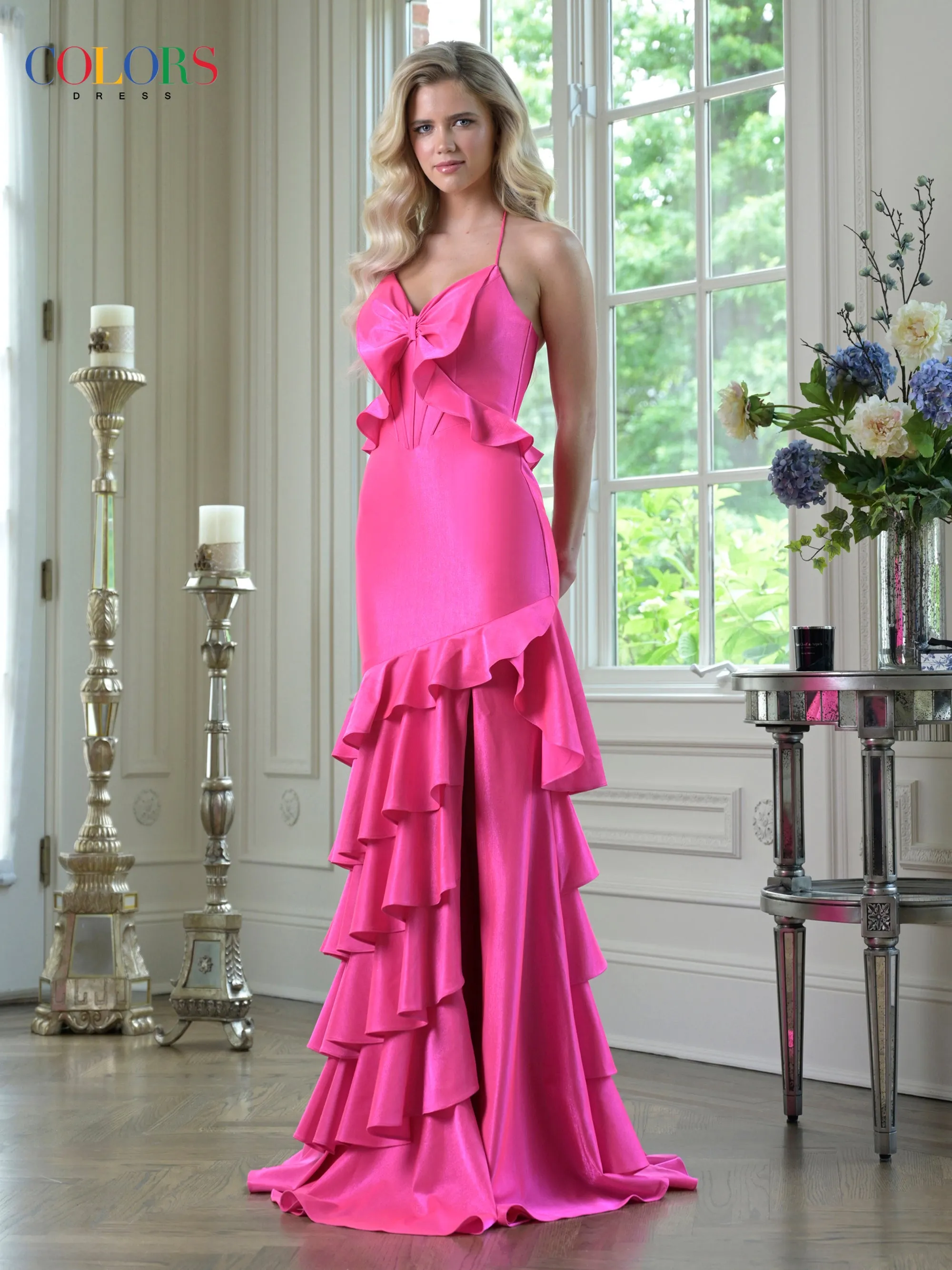 Colors Dress 3899 Cascading Ruffle Neckline Evening Gown sold by The Gown Galleria product image thumbnail 4