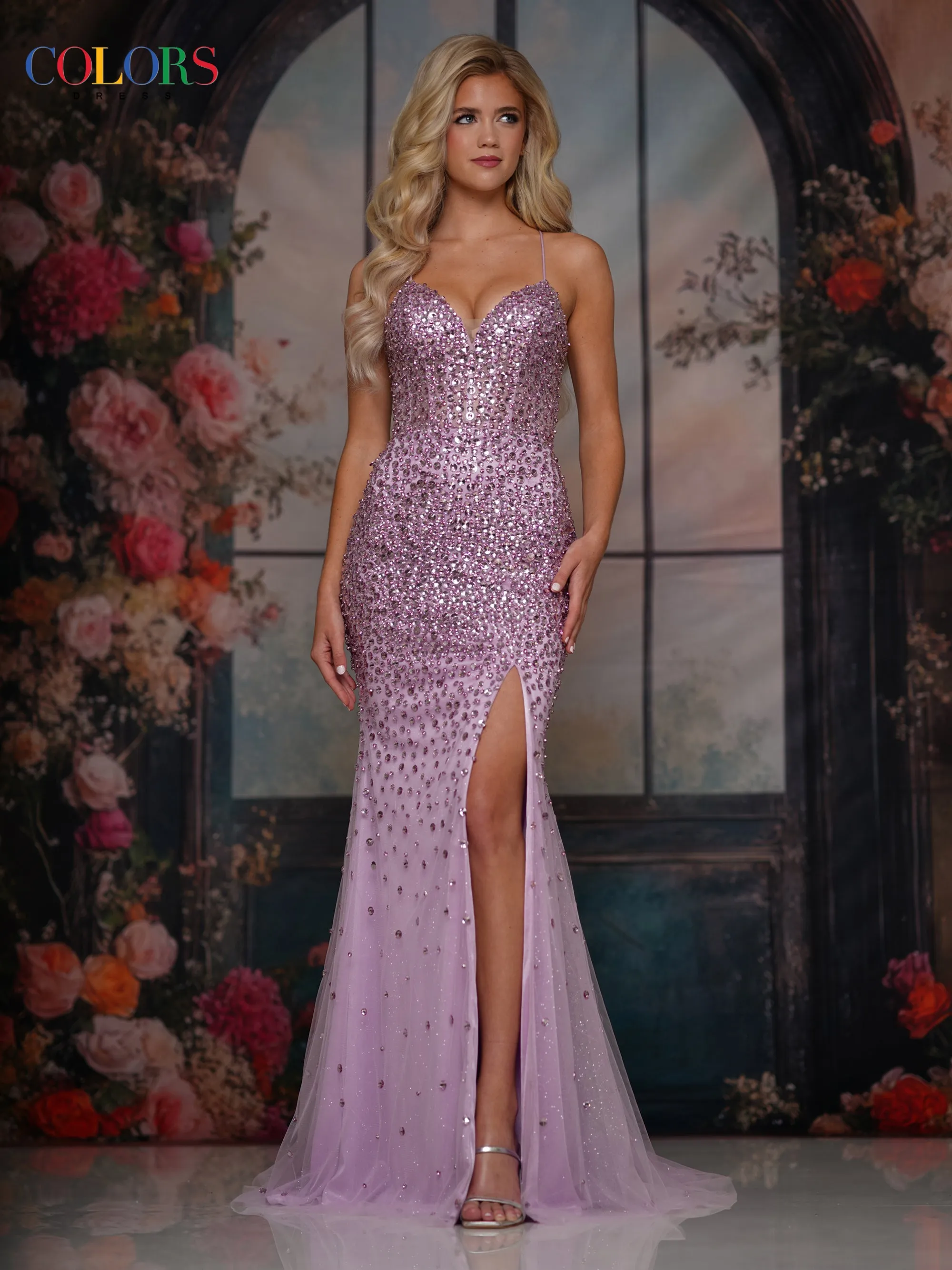 Colors Dress 3864 Beaded Spaghetti Straps Evening Gown sold by The Gown Galleria product image thumbnail 2