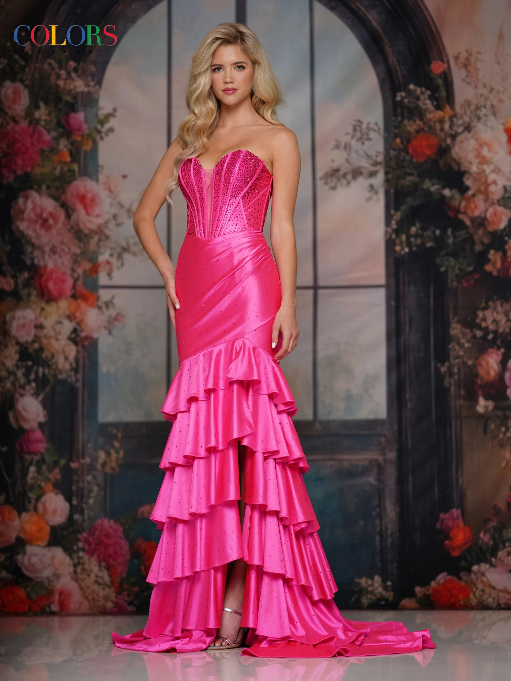 Colors Dress 3925 Ruffled Plunging Neckline Evening Gown sold by The Gown Galleria product image thumbnail 4