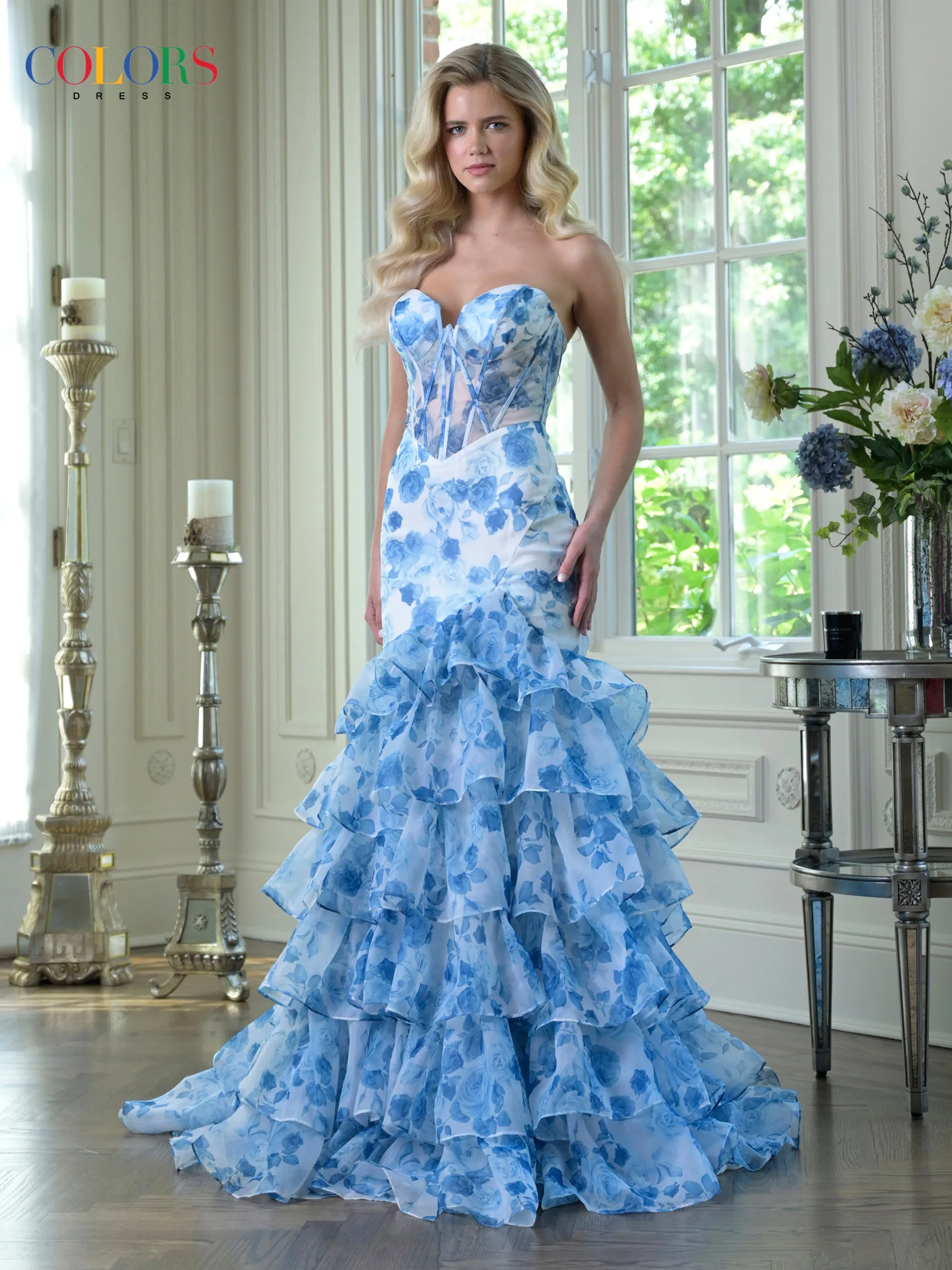 Colors Dress 3928 Floral Print Trumpet Evening Gown sold by The Gown Galleria product image thumbnail 4