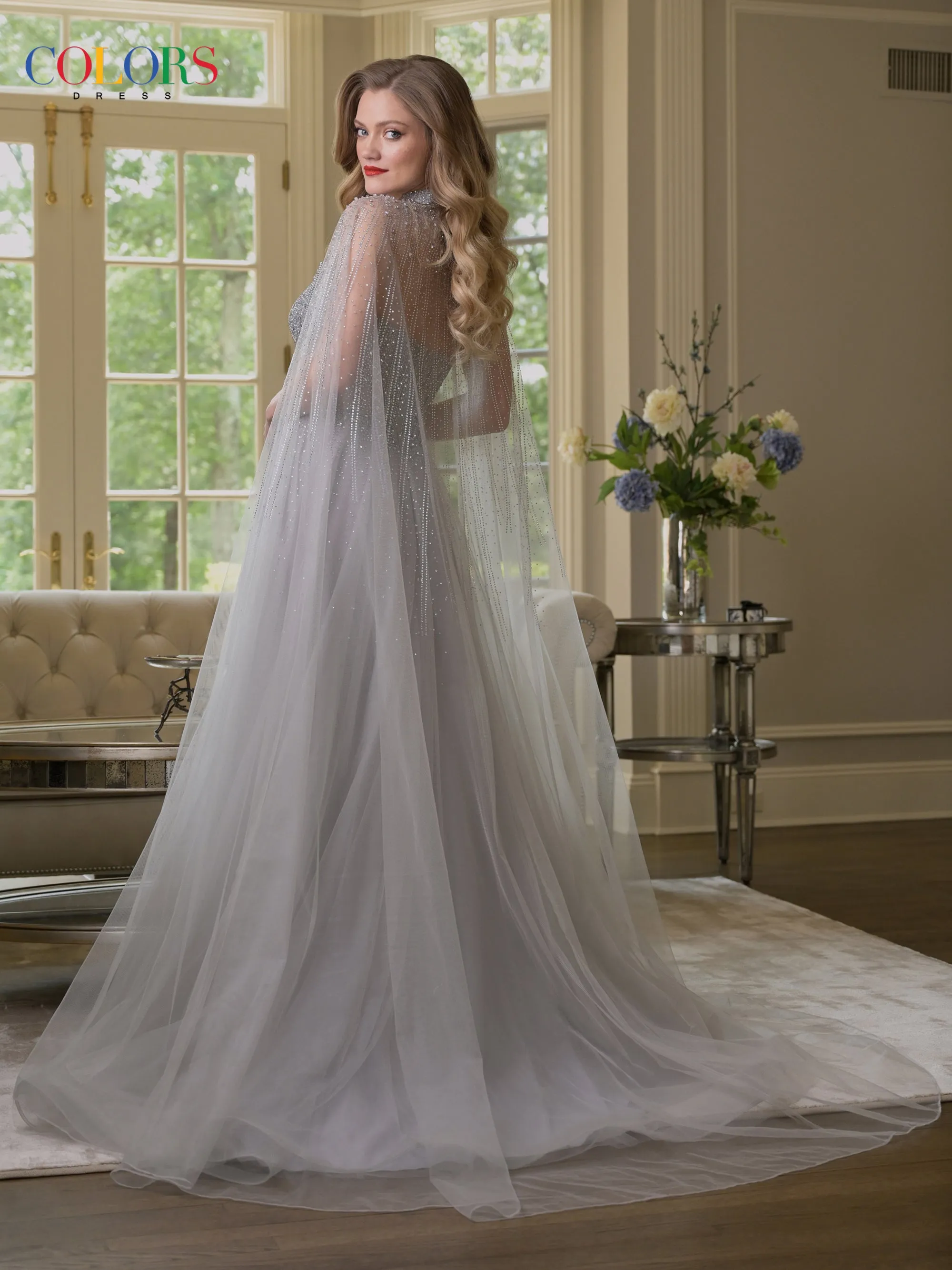 Colors Dress 3879 A-Line Cape Overlay Evening Gown sold by The Gown Galleria product image thumbnail 4