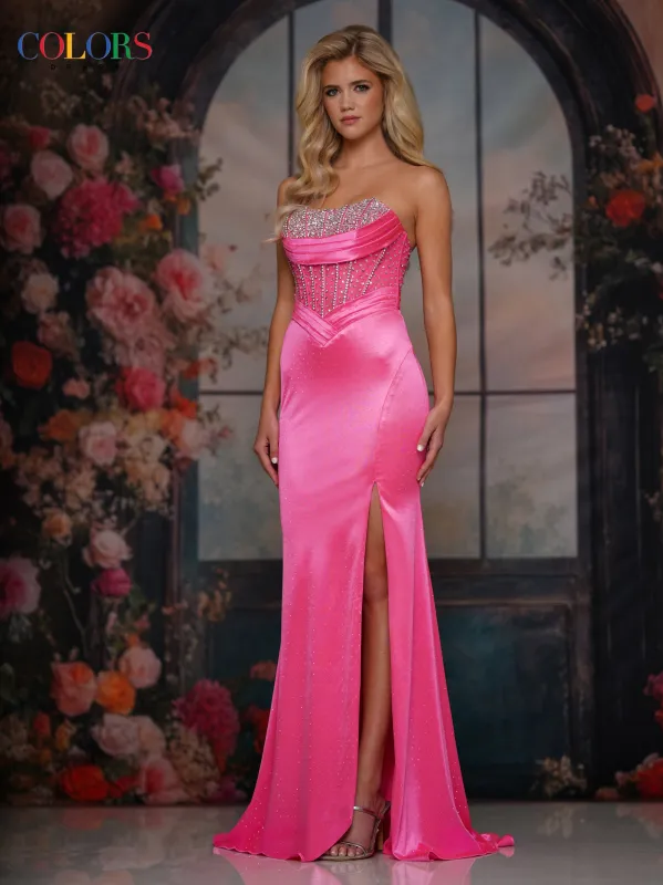 Colors Dress 3932 Evening Gown High Slit Scoop Neckline sold by The Gown Galleria