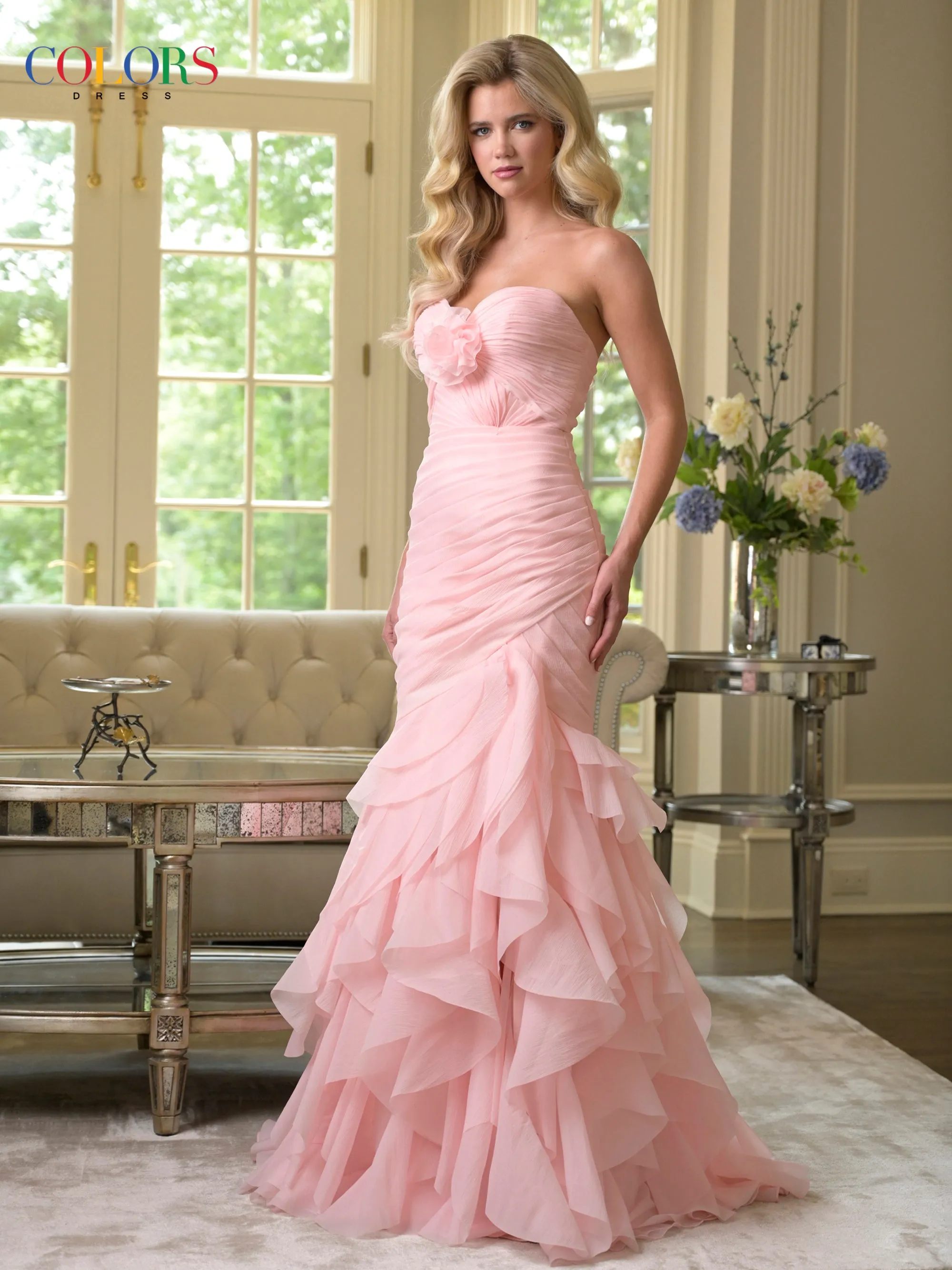 Colors Dress 3886 Strapless Ruffled Mermaid Evening Gown sold by The Gown Galleria