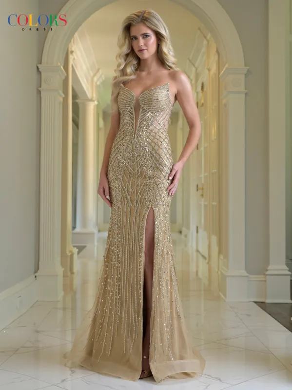 Colors Dress 3940 Long Plunging V-Neck Evening Gown sold by The Gown Galleria