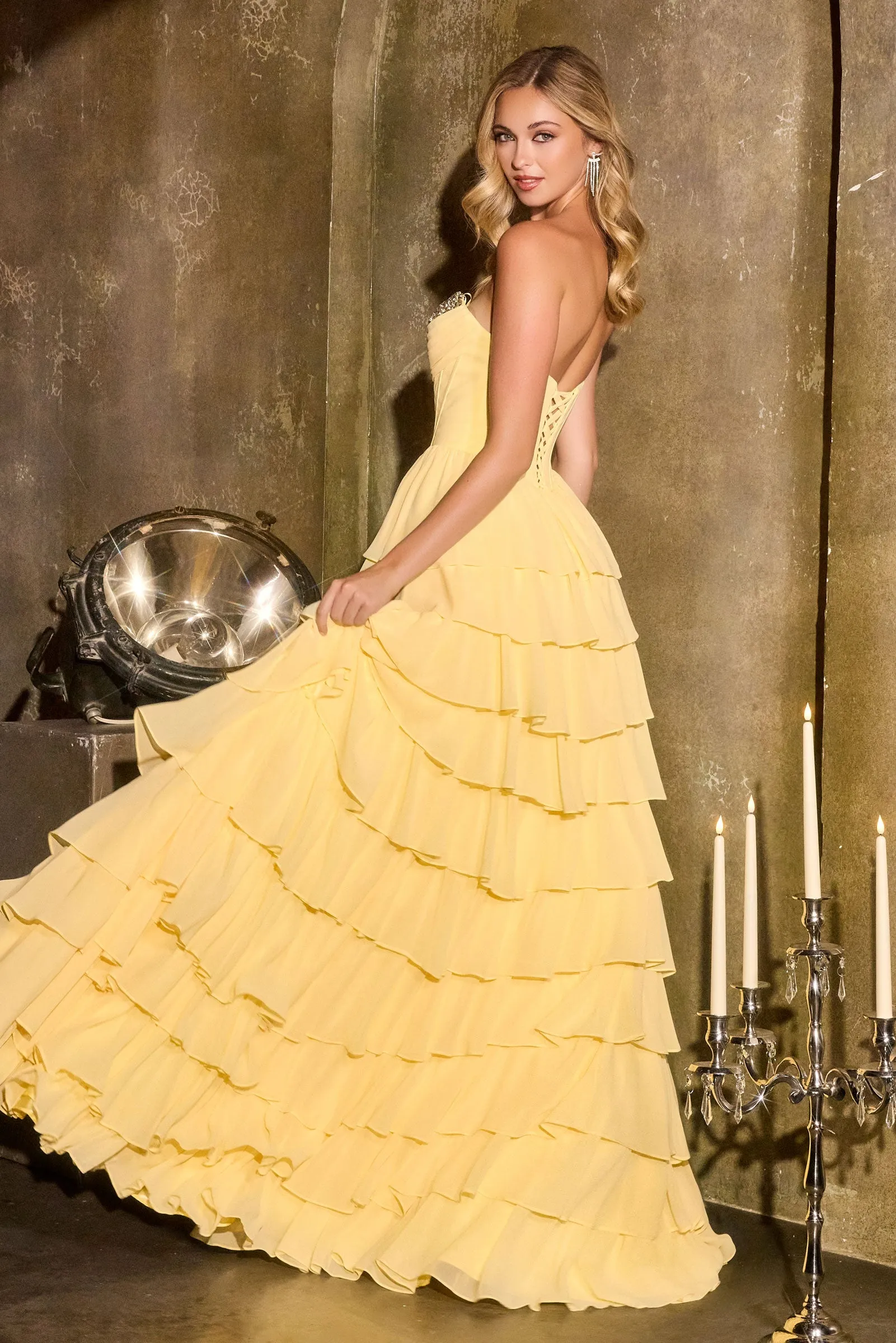 Cinderella Divine CD402 Strapless Sweetheart Prom Dress in Chiffon sold by The Gown Galleria product image thumbnail 2