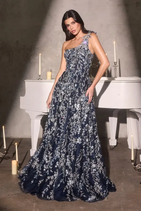 Cinderella Divine J909 A-Line Evening Gown with One-Shoulder Neckline made by The Gown Galleria