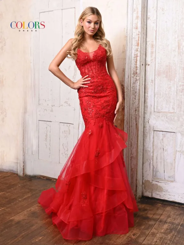 Colors Dress 2899 Prom Dress With Applique Trumpet Silhouette made by The Gown Galleria