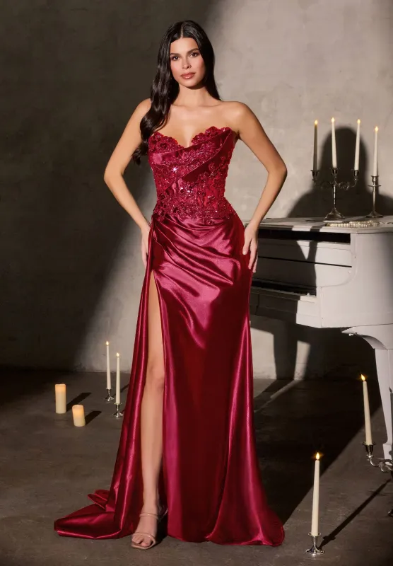 Cinderella Divine CDS567 Strapless Evening Gown with High Slit made by The Gown Galleria