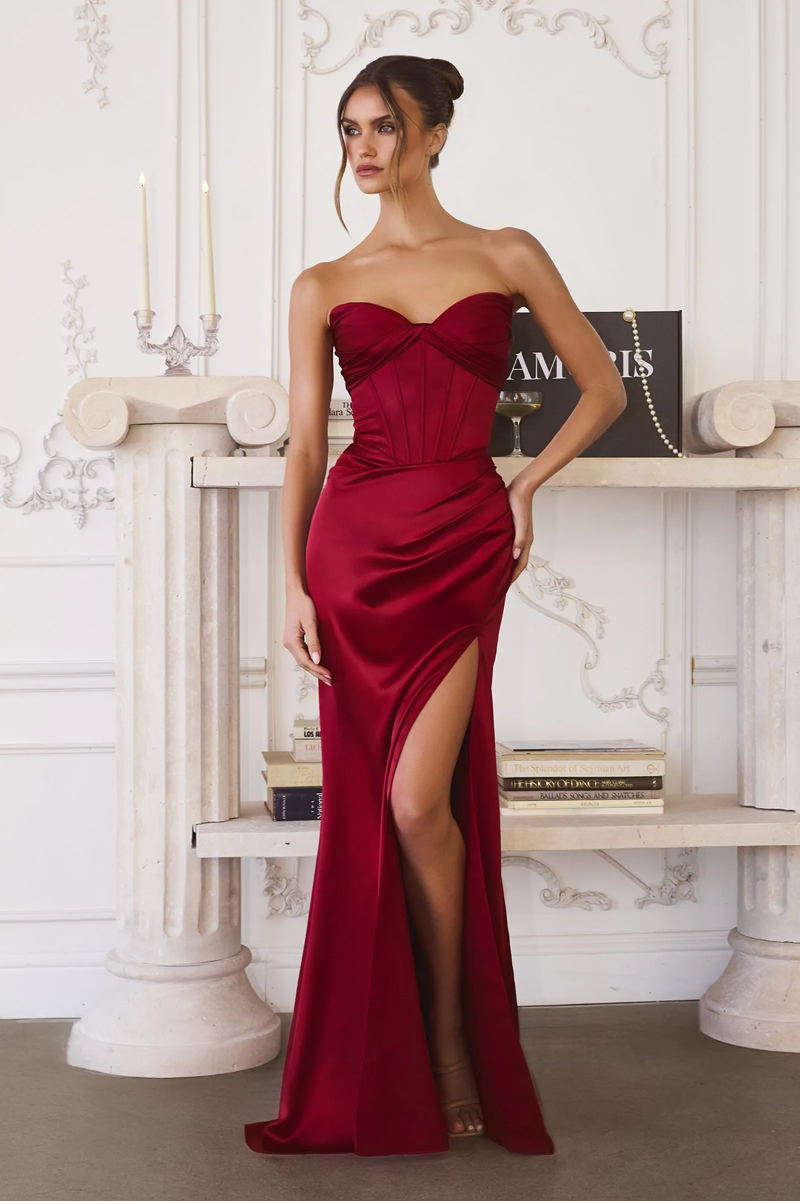 Amoris T611 Strapless Satin Evening Gown with High Side Slit sold by The Gown Galleria product image thumbnail 5