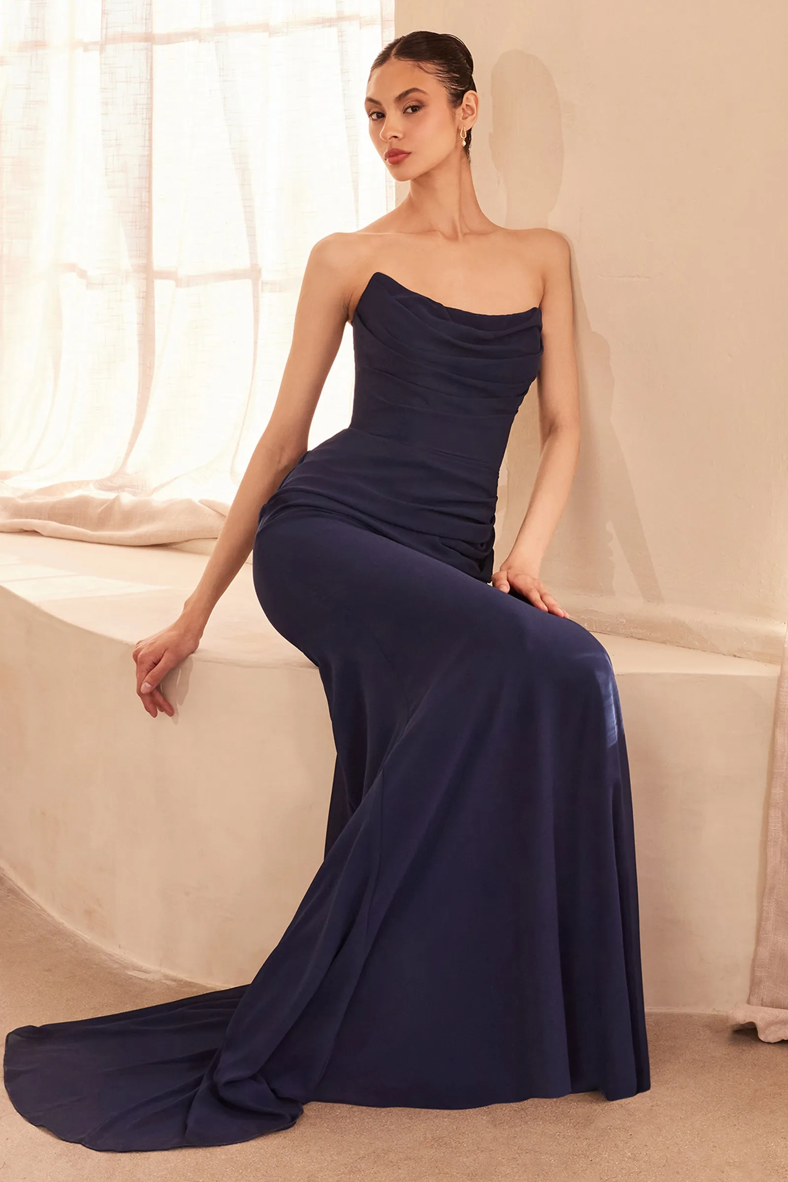 Amoris T702 Strapless Fitted Evening Gown in Draped Chiffon sold by The Gown Galleria product image thumbnail 4