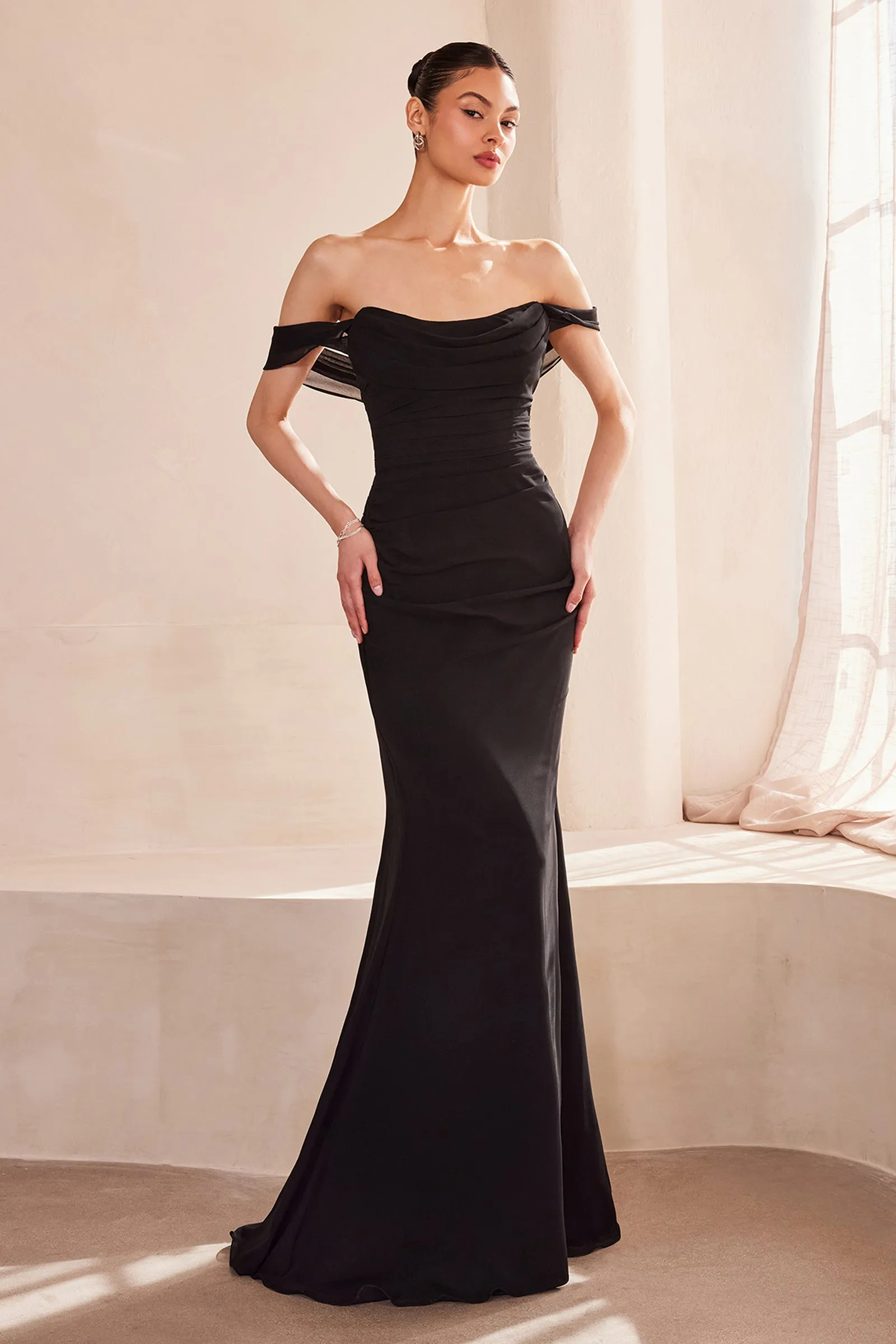 Amoris T705 Fitted Evening Gown with Off-the-Shoulder Neckline sold by The Gown Galleria product image thumbnail 4