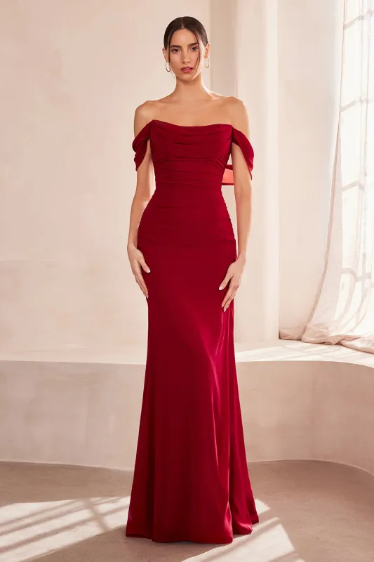Amoris T705 Fitted Evening Gown with Off-the-Shoulder Neckline made by The Gown Galleria