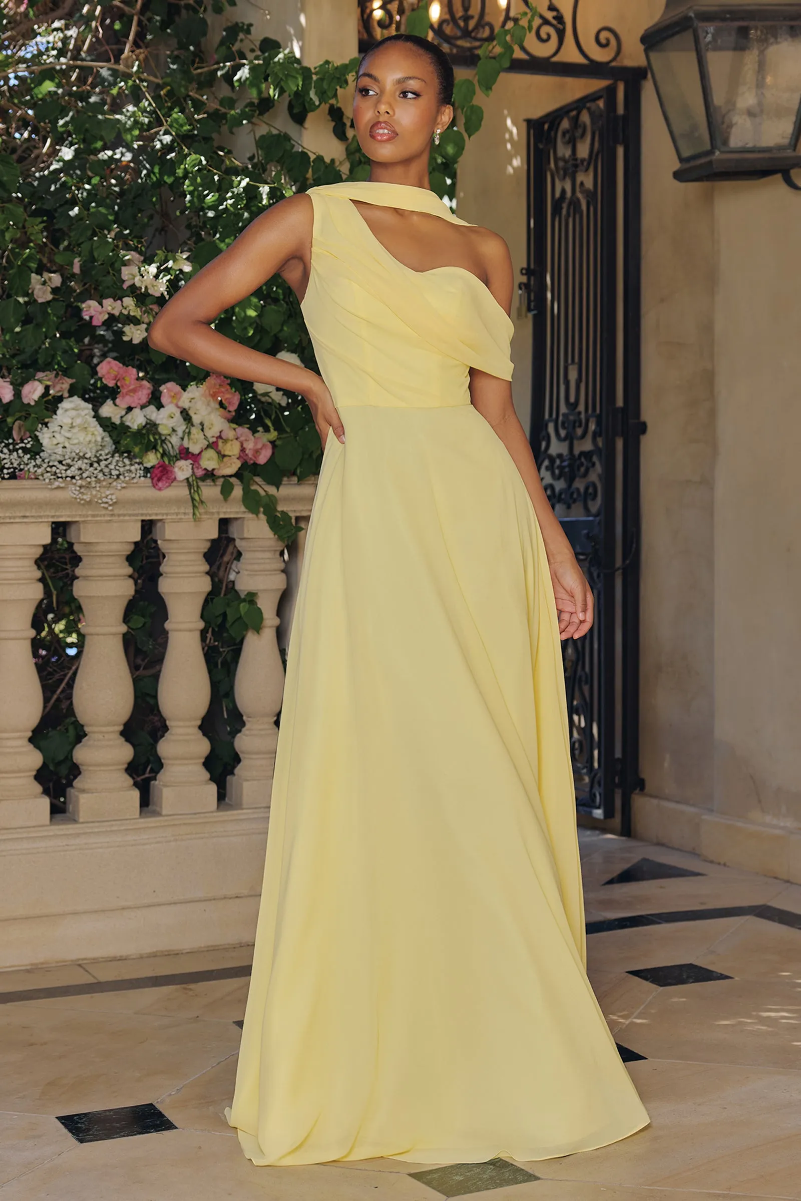 Amoris T716 One-Shoulder Chiffon Evening Gown for Weddings sold by The Gown Galleria product image thumbnail 3