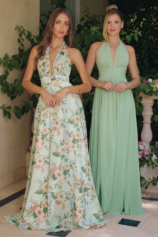 Amoris T719 Floral A-Line Evening Gown with Plunging Neckline made by The Gown Galleria