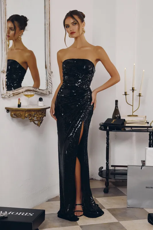 Amoris T724 Strapless Sequin Evening Gown with Fitted Silhouette made by The Gown Galleria