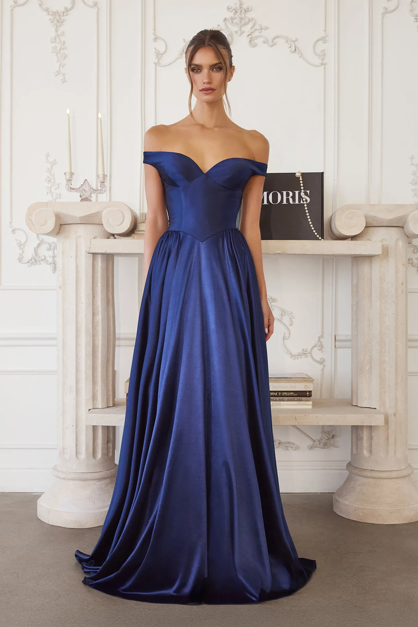 Amoris T821 Evening Gown Off-the-Shoulder Satin Silhouette sold by The Gown Galleria product image thumbnail 3