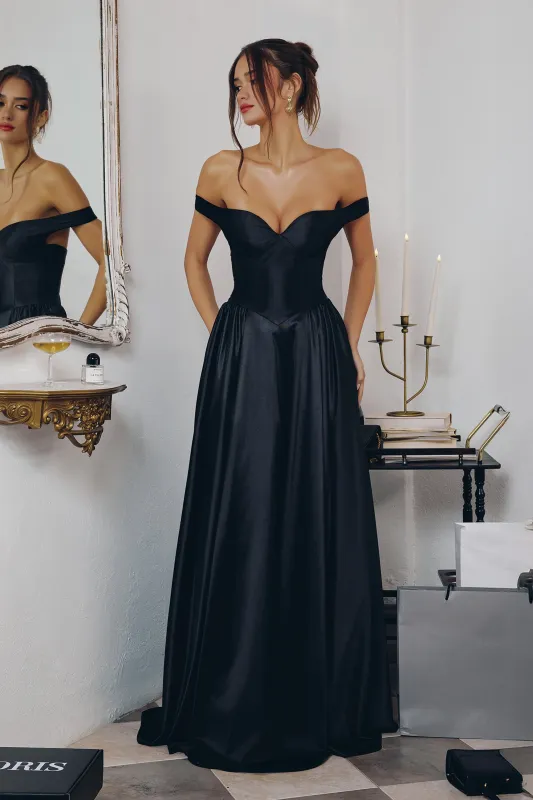 Amoris T821 Evening Gown Off-the-Shoulder Satin Silhouette made by The Gown Galleria