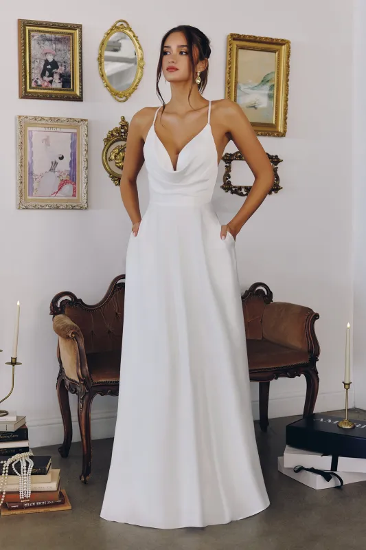 Amoris T714W Draped Cowl A-line Wedding Gown made by The Gown Galleria