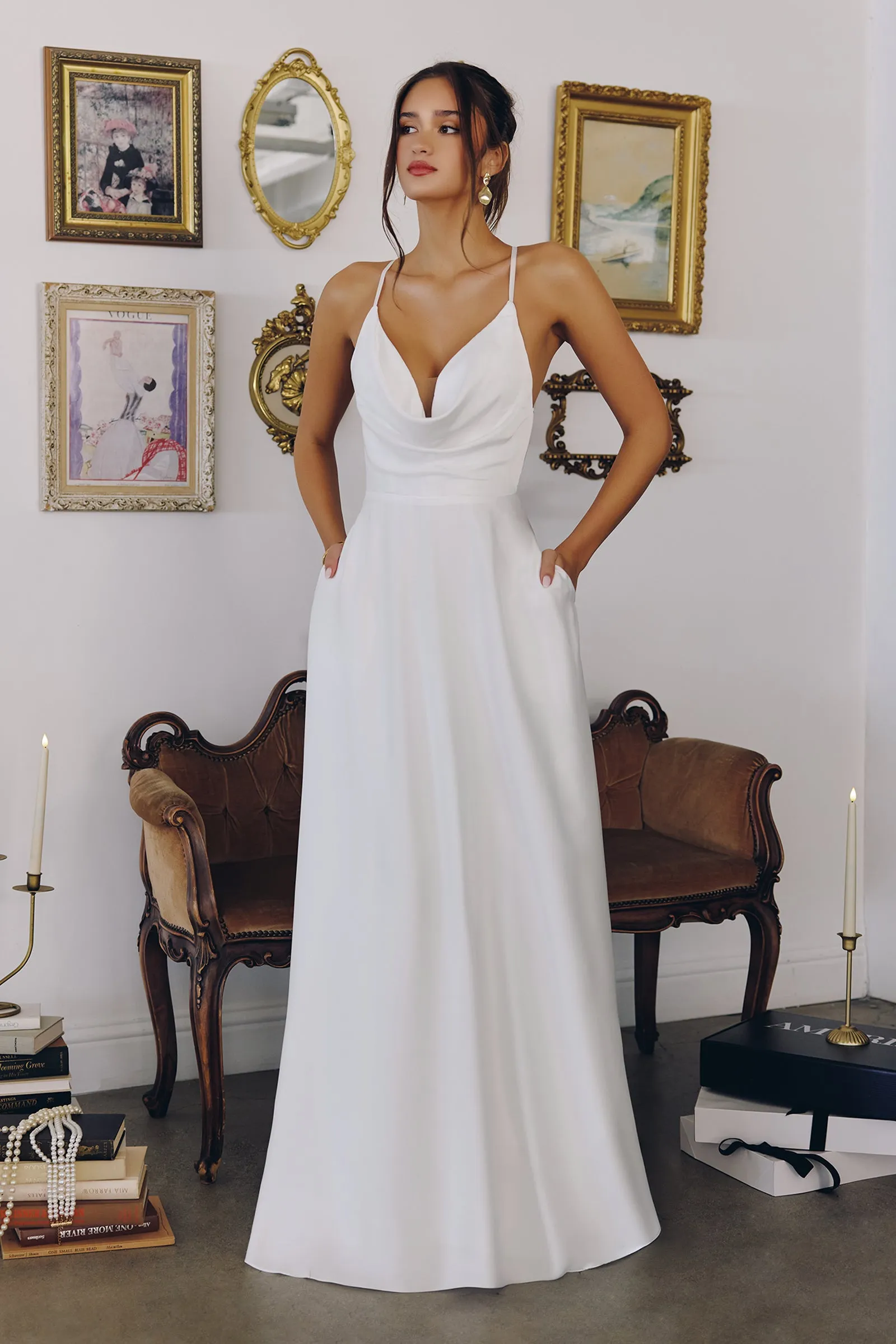 Amoris T714W Draped Cowl A-line Wedding Gown sold by The Gown Galleria