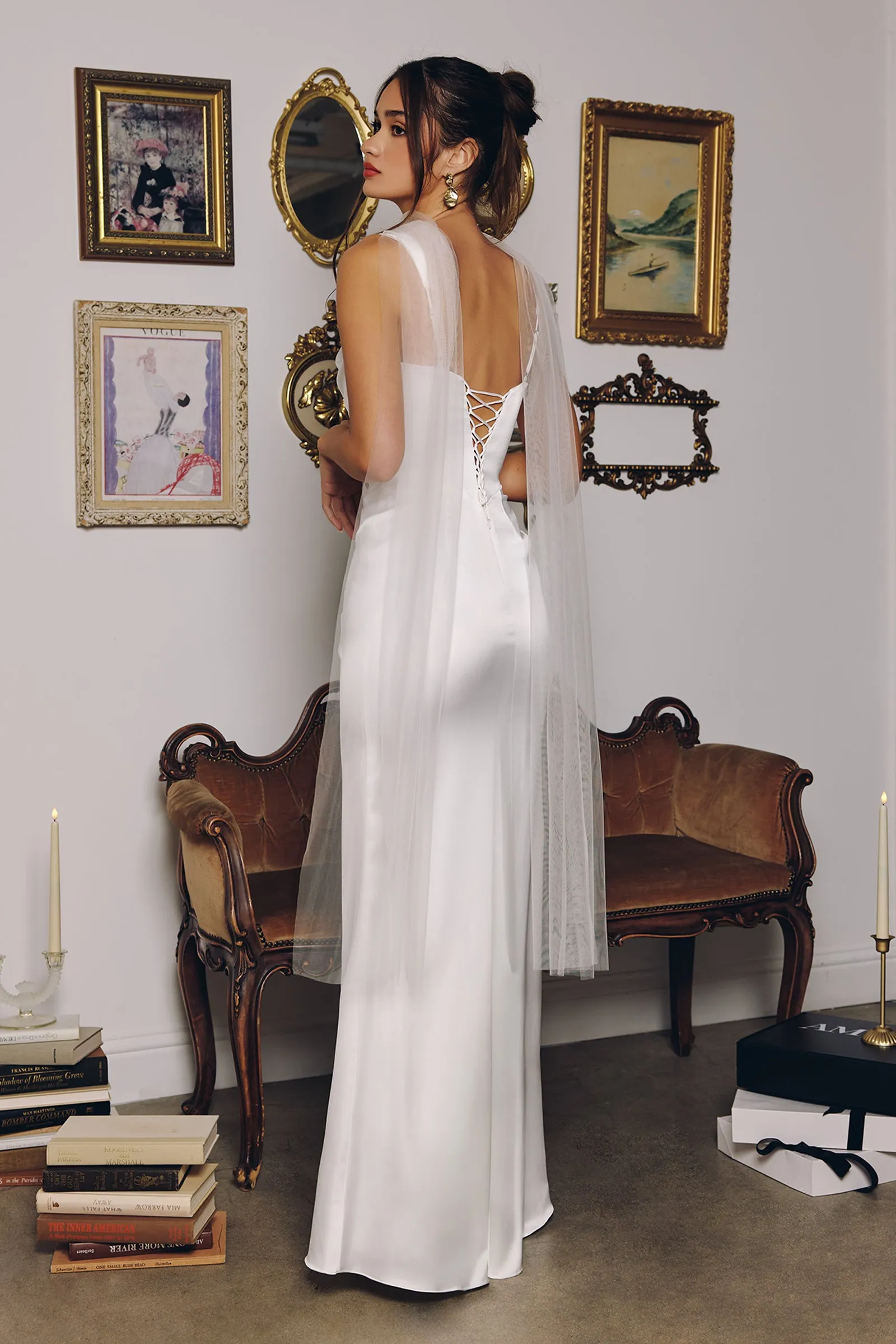 Amoris T729W Satin Square Rushed Wedding Gown sold by The Gown Galleria product image thumbnail 4