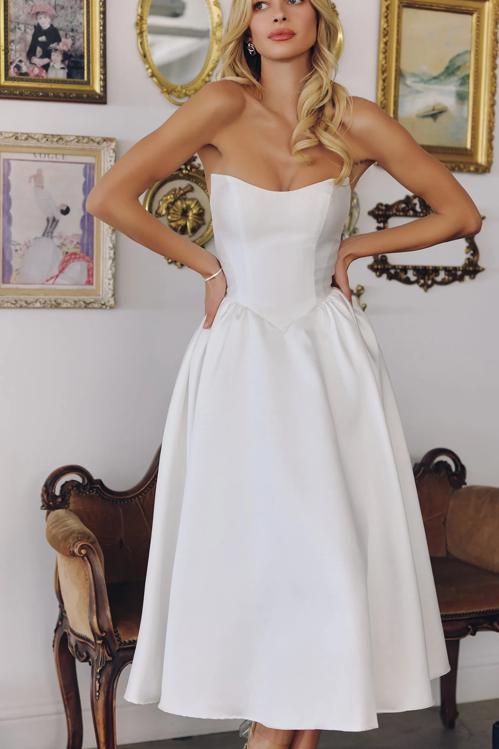 Amoris T822W Strapless Silhouette Midi Wedding Gown sold by The Gown Galleria product image thumbnail 2