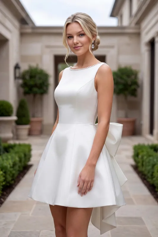 Nox Anabel Y7001W Satin A-Line Mini Dress made by The Gown Galleria