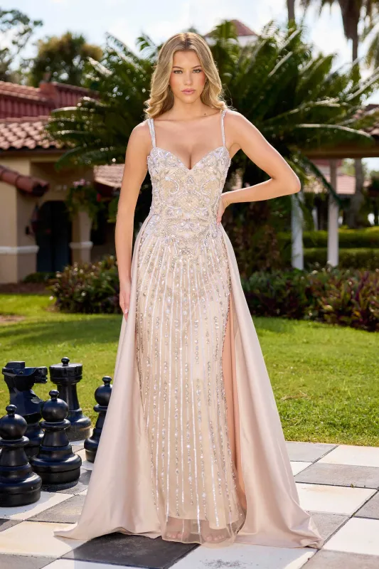 Primavera 12206 High Slit Detachable Overskirt Evening Gown made by The Gown Galleria
