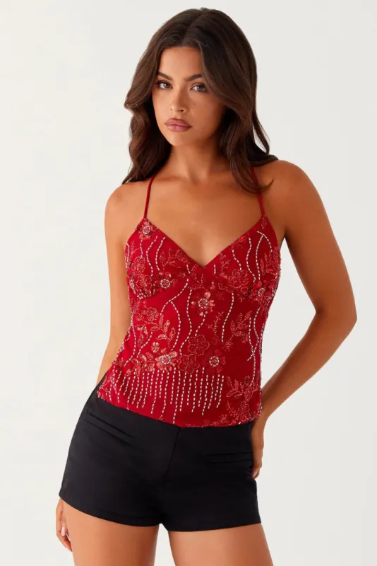 Seriva Sequin Top- Red sold by Angel Lane