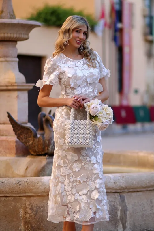 Privi Flower Midi- White sold by Angel Lane