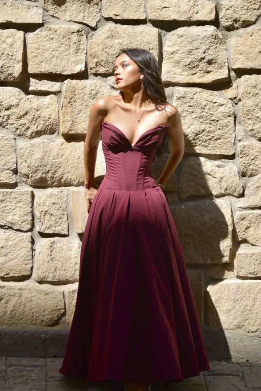 Katerina Corset Midi- Wine sold by Angel Lane