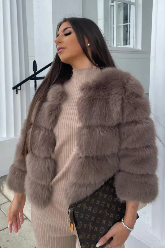 Vogue Faux Fur Coat- Mocha sold by Angel Lane