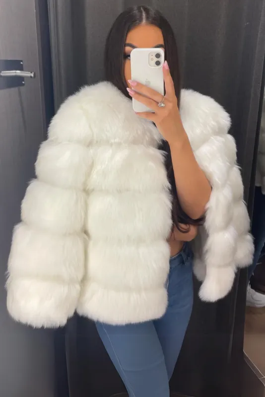 Vogue Faux Fur Coat- White sold by Angel Lane