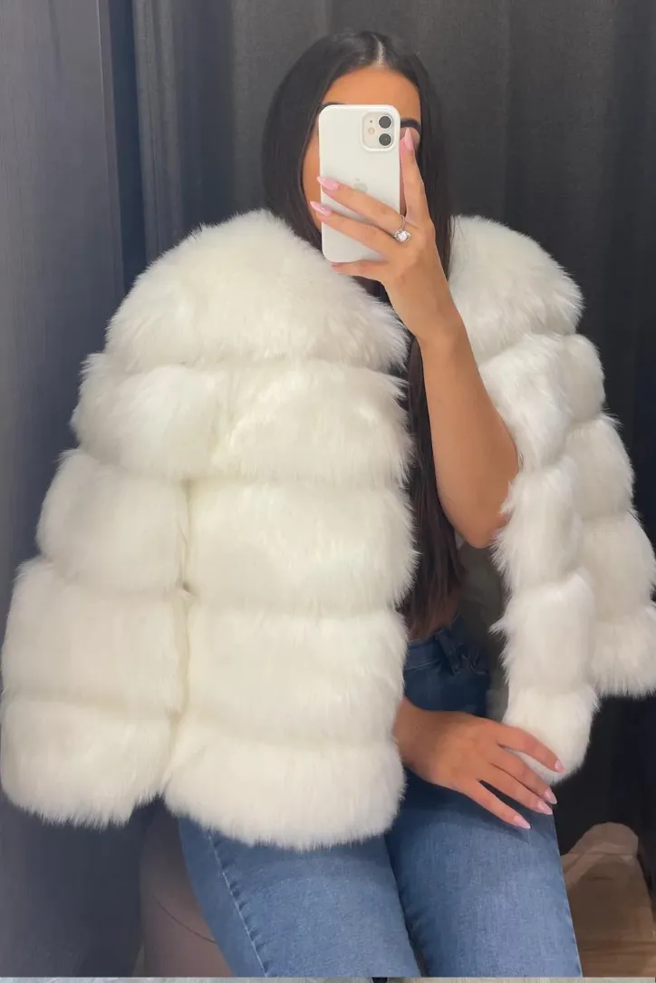 Vogue Faux Fur Coat- White sold by Angel Lane product image thumbnail 4