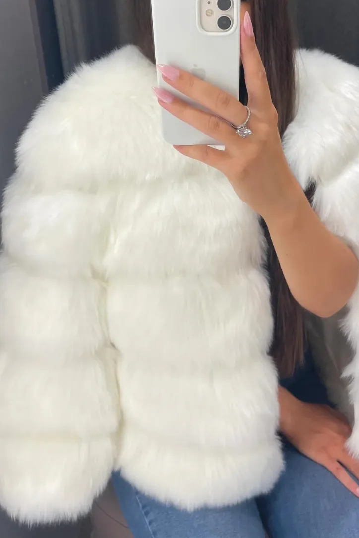 Vogue Faux Fur Coat- White sold by Angel Lane product image thumbnail 5