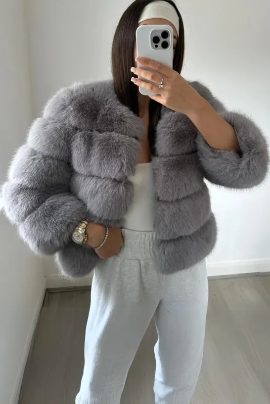 Vogue Faux Fur Coat- Grey sold by Angel Lane