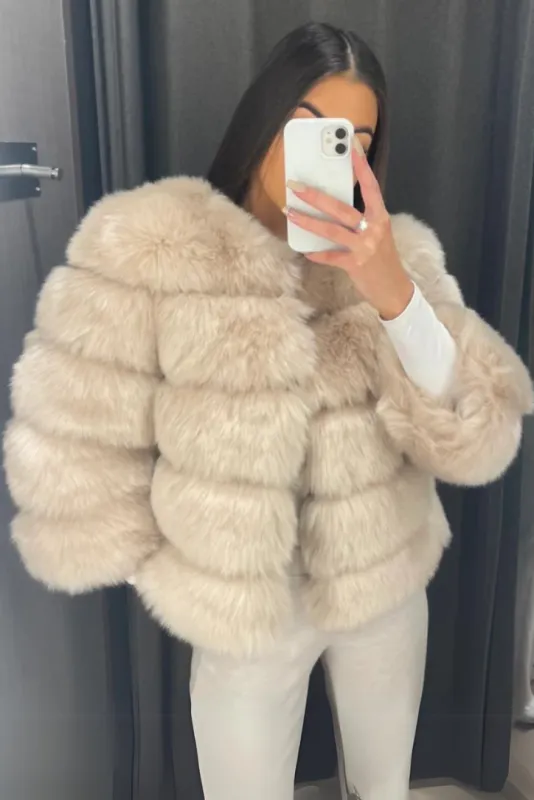 Vogue Faux Fur Coat- Beige sold by Angel Lane