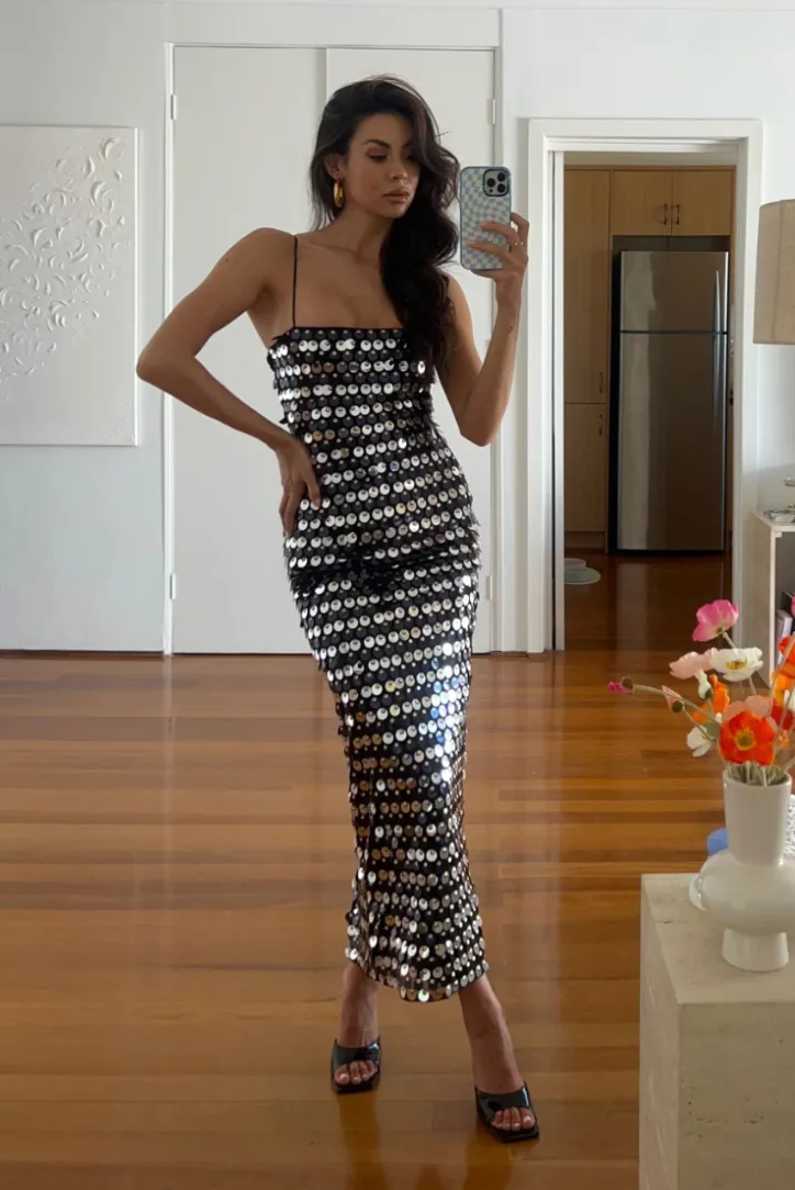 Nyla Sequin Maxi- Black sold by Angel Lane