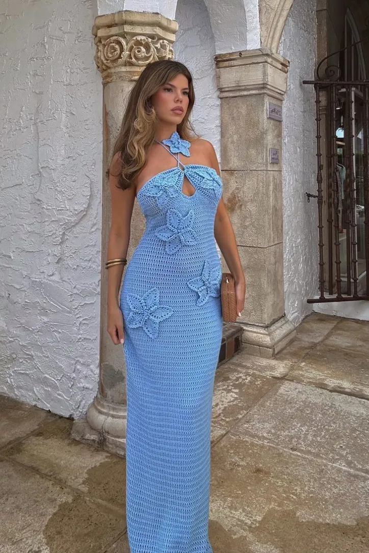 Kiara Crochet Maxi- Blue sold by Angel Lane